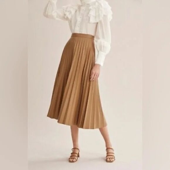 7 For All Mankind Faux Leather Midi Pleated Skirt M - Picture 1 of 13